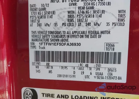 2013 Ford F-150 Xlt z USA, uszkodzony, nr VIN 1FTFW1EF5DFA36930